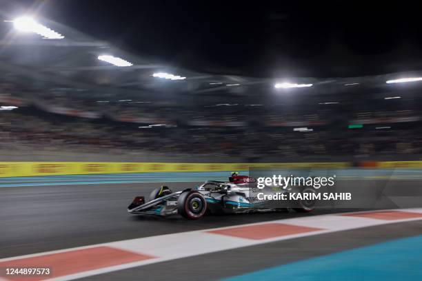 Mercedes' British driver Lewis Hamilton drives during the qualifying session on the eve of the Abu Dhabi Formula One Grand Prix at the Yas Marina...