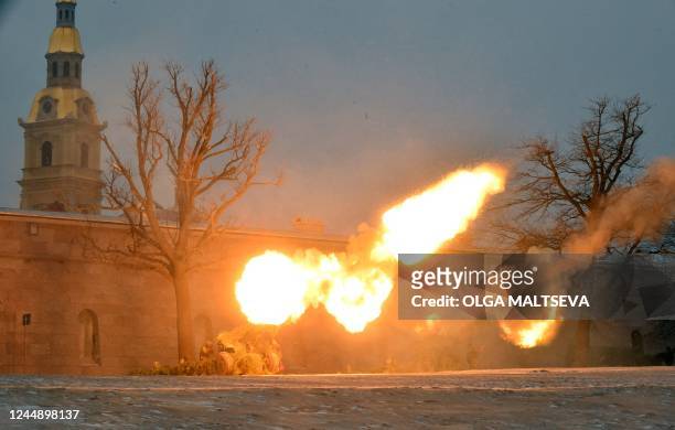 Military cadets of the Mikhailovskaya Military Artillery Academy as they show their skills during the celebrations marking the Day of Missile Forces...