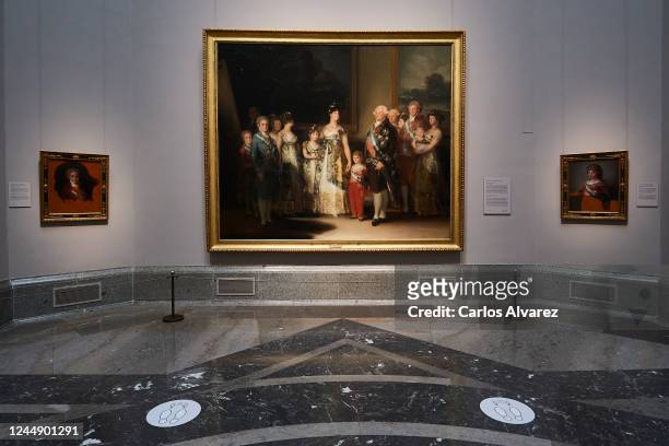 General view of Francisco de Goya painting 'The Familiy of Charles IV' at the El Prado Museum during a press preview before its reopening to the...