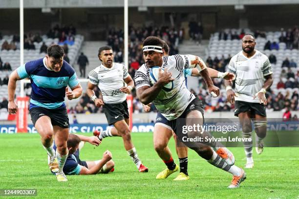 Vinaya Habosi of Fidji in action during the friendly match between Barbarians francais and Fidji on November 19, 2022 in Lille, France.