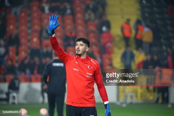 Altay Bayindir of Turkiye warms up ahead of friendly match between Turkiye and Czechia at Kalyon Stadium in Gaziantep, Turkiye on November 19, 2022.