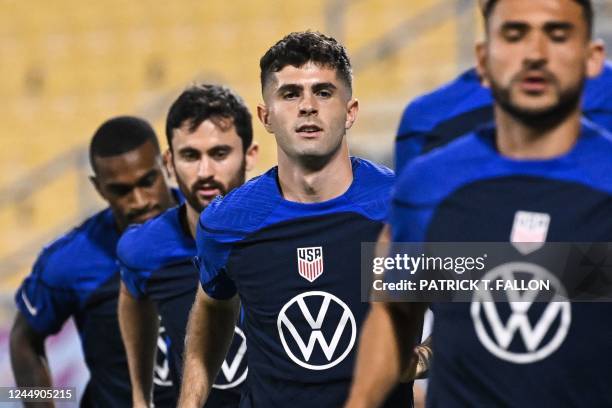 S forward Christian Pulisic takes part in a training session at Al Gharafa Training Site in Doha on November 19 ahead of the Qatar 2022 World Cup...