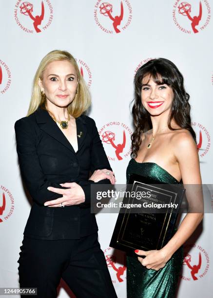 Michal Grayevsky and Karla Bonfá attend Young And Creative Award Medal Ceremony at Sofitel Hotel on November 19, 2022 in New York City.