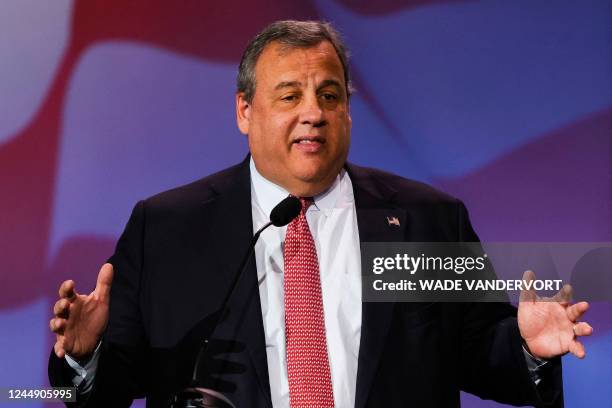 Former New Jersey Governor Chris Christie speaks at the Republican Jewish Coalition Annual Leadership Meeting in Las Vegas, Nevada, on November 19,...