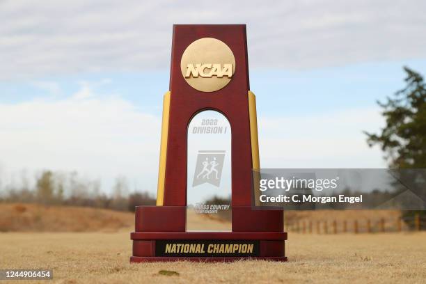 The trophy is seen during the Division I Womens Cross Country Championship on November 19, 2022 in Stillwater, Oklahoma.