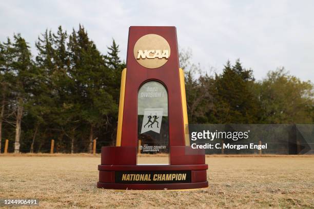 The trophy is seen during the Division I Mens Cross Country Championship on November 19, 2022 in Stillwater, Oklahoma.
