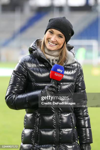Nele Schenker laughs prior to the Round of 16 - DFB Cup Women match between MSV Duisburg and FC Bayern Munich on November 19, 2022 in Duisburg,...