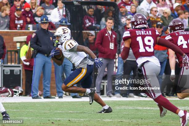 East Tennessee State Buccaneers wide receiver Isaiah Wilson runs during the game between the Mississippi State Bulldogs and the East Tennessee State...