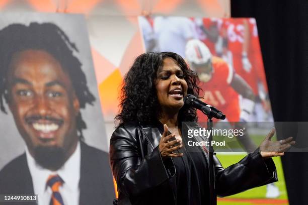 Gospel singer CeCe Winans sings during a memorial service for three slain University of Virginia football players Lavel Davis Jr., DSean Perry and...