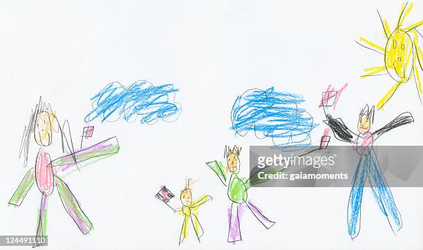 happy birthday! - child drawing stockfoto's en -beelden