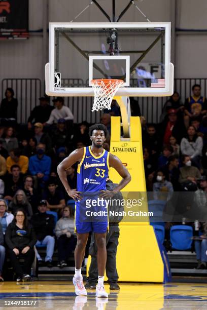 James Wiseman of the Santa Cruz Warriors looks on against the South Bay Lakers during the NBA G-League game on November 19, 2022 at the Kaiser...