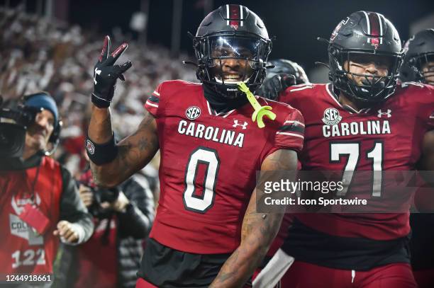 South Carolina Gamecocks tight end Jaheim Bell celebrates after scoring a fourth quarter touchdown in a college football game between the Tennessee...