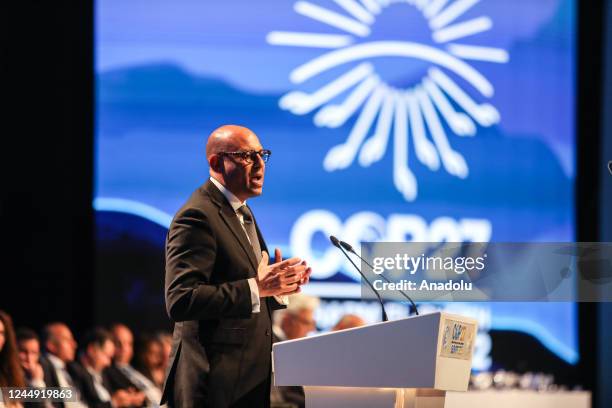 S climate change executive secretary Simon Stiell speaks during the closing session of UN climate summit COP27 held in Sharm el-Sheikh, Egypt on...