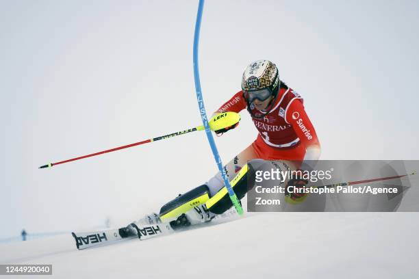 Wendy Holdener of Team Switzerland in action during the Audi FIS Alpine Ski World Cup Women's Slalom on November 20, 2022 in Levi, Finland.