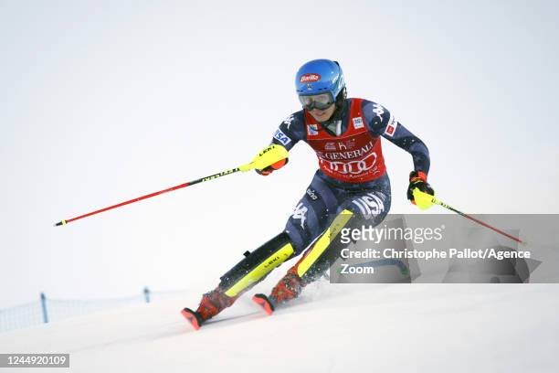 Mikaela Shiffrin of Team United States in action during the Audi FIS Alpine Ski World Cup Women's Slalom on November 20, 2022 in Levi, Finland.