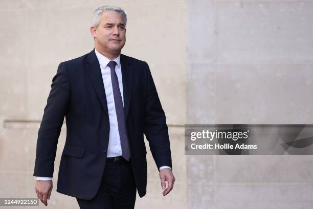 Steve Barclay, secretary of state for health and social care, leaves the BBC after appearing on Sunday With Laura Kuenssberg on November 20, 2022 in...