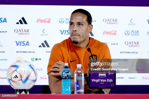 Virgil van Dijk of Holland during the Training MenPress Conference Holland at the Main Media Centre on November 20, 2022 in Doha Qatar