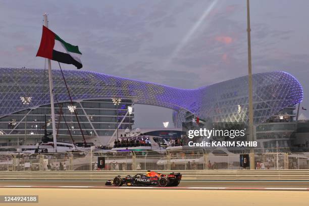 Red Bull's Dutch driver Max Verstappen drives during the Abu Dhabi Formula One Grand Prix at the Yas Marina Circuit in the Emirati city of Abu Dhabi...
