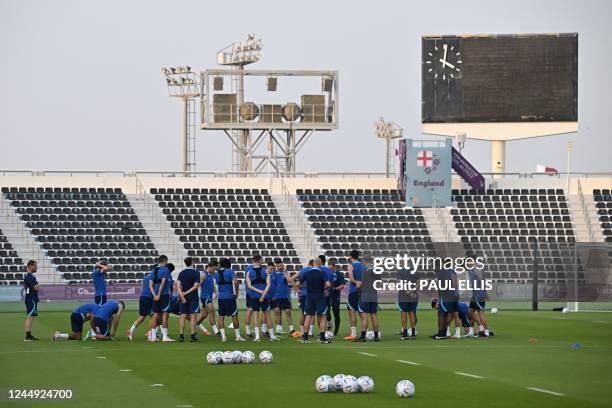 Photo shows a general of the stadium as England's players take part in a training session at the Al Wakrah SC Stadium in Al Wakrah, south of Doha, on...