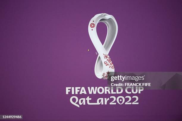 General view of the Qatar 2022 World Cup logo in Doha on November 20 ahead of the Qatar 2022 World Cup football tournament.