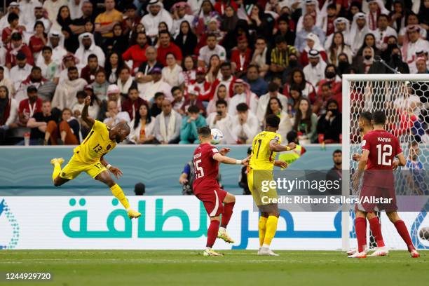 Enner Valencia of Ecuador scores his 2nd goal during the FIFA World Cup Qatar 2022 Group A match between Qatar and Ecuador at Al Bayt Stadium on...