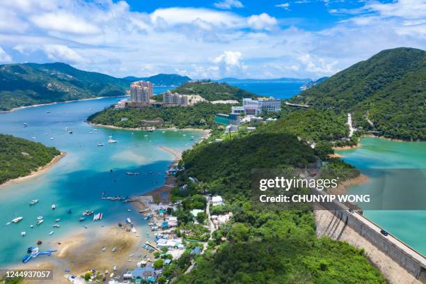 drone view of tai tam harbour, hong kong - tai tam country park stock pictures, royalty-free photos & images