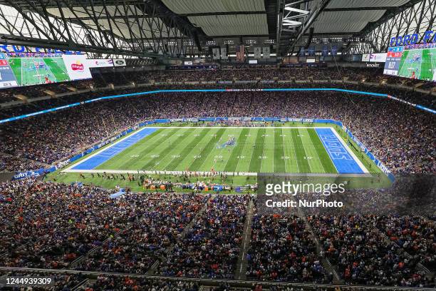 The Buffalo Bills face the Cleveland Browns in front of a sold out crowd during an NFL football game relocated to Detroit due to a snowstorm in...