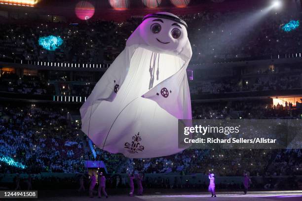 La'eeb the Official Mascot during the opening ceremony before the FIFA World Cup Qatar 2022 Group A match between Qatar and Ecuador at Al Bayt...