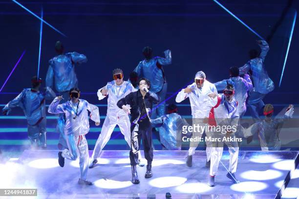 Jungkook of BTS performs during the opening ceremony prior to the FIFA World Cup Qatar 2022 Group A match between Qatar and Ecuador at Al Bayt...
