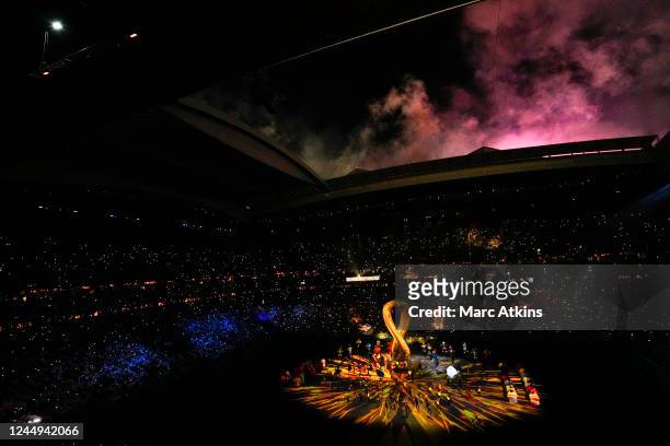 Performers perform during the opening ceremony prior to the FIFA World Cup Qatar 2022 Group A match between Qatar and Ecuador at Al Bayt Stadium on...