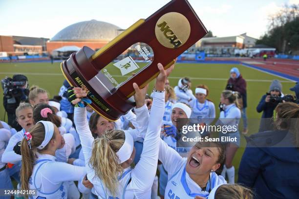 North Carolina Tar Heels players celebrate their 2-1 win over the Northwestern Wildcats during the Division I Women's Field Hockey Championship held...