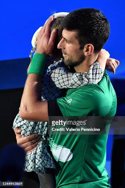 Novak Djokovic of Serbia celebrates victory during the final match between Casper Ruud of Norway during day eight of the Nitto ATP Finals at Pala...