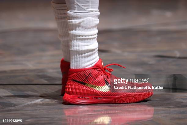 The sneakers worn by Kyrie Irving of the Brooklyn Nets during the News  Photo - Getty Images