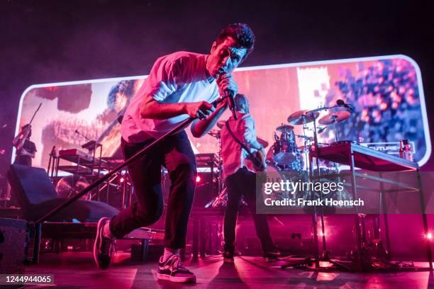 Singer Daniel Campbell Smith of the British band Bastille performs live on stage during a concert at the Verti Music Hall on November 20, 2022 in...