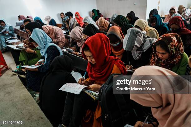 Students are preparing and studying for the Kankor exam at a private tutoring center in Bamyan, Afghanistan, Friday, Sept. 23, 2022. A year after the...