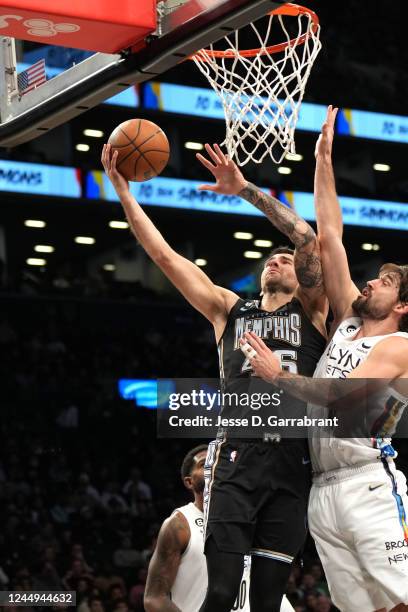 John Konchar of the Memphis Grizzlies shoots the ball during the game against the Brooklyn Netson November 20, 2022 at Barclays Center in Brooklyn,...