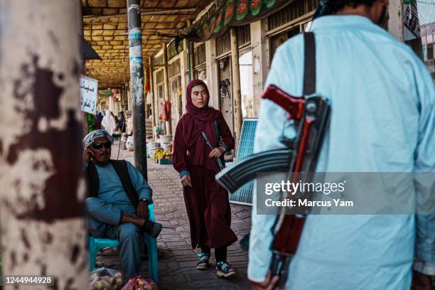 Taliban morality police patrol the streets to enforce dress attire and conduct as laid up by the Ministry for the Promotion of Virtue and Prevention...