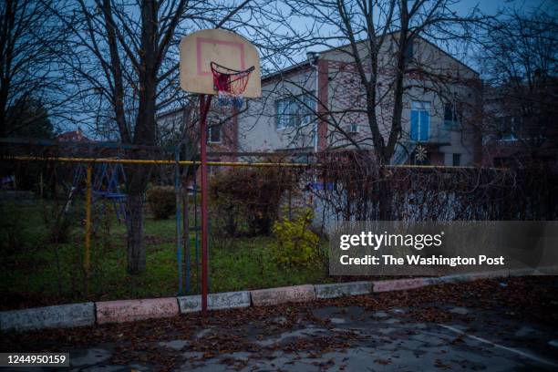 Basketball court outside the center for social and psychological rehabilitation in Stepanivka, Ukraine, on November 19, 2022. During the Russian...