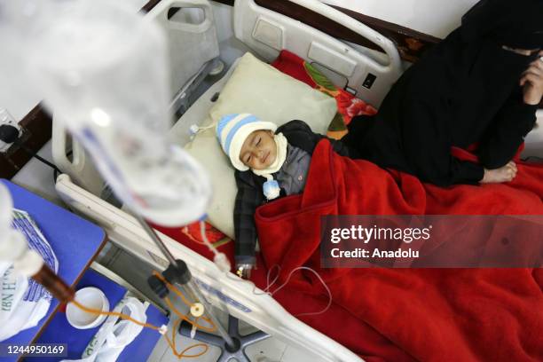 Child receives treatment at Al-Jamhuri Hospital in Sanaa as the humanitarian crisis in the country getting deeper, where civil war has been ongoing...