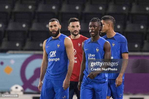 Karim Benzema and Hugo Lloris during Training France National team at FIFA World Cup Qatar 2022 at 19 November 2022.