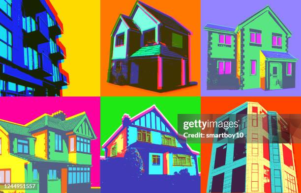 stockillustraties, clipart, cartoons en iconen met onroerend goed of onroerend goed set - huizen - colonial home