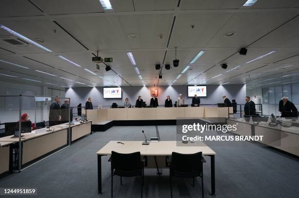 Defendant Irmgard F , a former secretary for the SS commander of the Stutthof concentration camp, waits next to her lawyers Niklas Weber and Wolf...