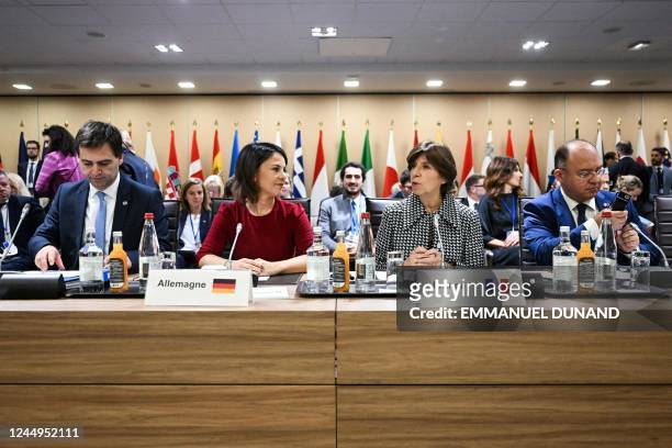 Moldovan Foreign Minister Nicu Popescu, German Foreign Minister Annalena Baerbock, French Foreign and European Affairs Minister Catherine Colonna and...