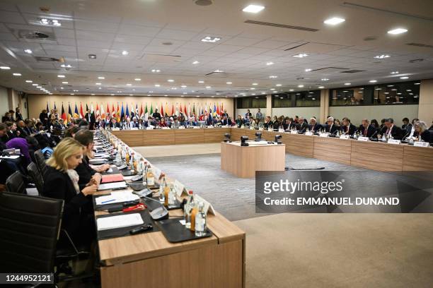 Foreign ministers attend a plenary session as part of the third ministerial conference of platform support for Moldavia at the "Centre de Conference...