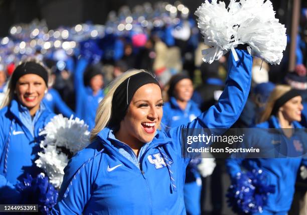 University of Kentucky cheerleader performs before a game between the Georgia Bulldogs and the Kentucky Wildcats on November 19 at Kroger Field in...