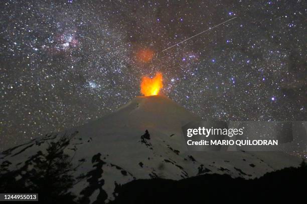 The Villarrica volcano shows signs of activity, as seen from Pucon, some 800 kilometers south of Santiago, on November 21, 2022. - Villarrica volcano...