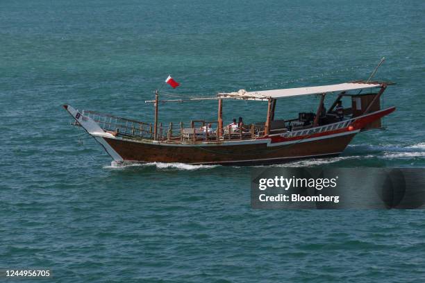 Tourists ride a traditional dhow boat in Doha, Qatar, on Monday, Nov. 21, 2022. Seven national football teams, including England, will not wear a...