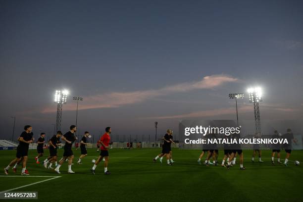 Denmark's teammate take part in a training session at the al Sailiya SC Training Site in Doha, on November 21 on the eve of the Qatar 2022 World Cup...