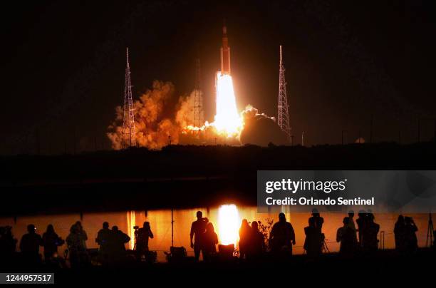 Apos;s Artemis 1 lifts off from launch pad 39-B at Kennedy Space Center, Florida, carrying the Orion spacecraft on a mission to orbit the moon, early...