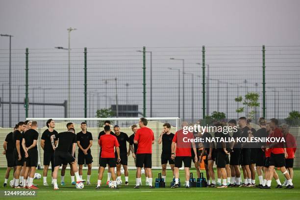 Denmark's teammates take part in a training session at the al Sailiya SC Training Site in Doha on November 21 on the eve of the Qatar 2022 World Cup...